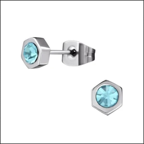 RVS Zeshoek Oorbellen met Kristal 3-6mm - Geometrische Studs - Zilverkleur / 5mm / Rood -