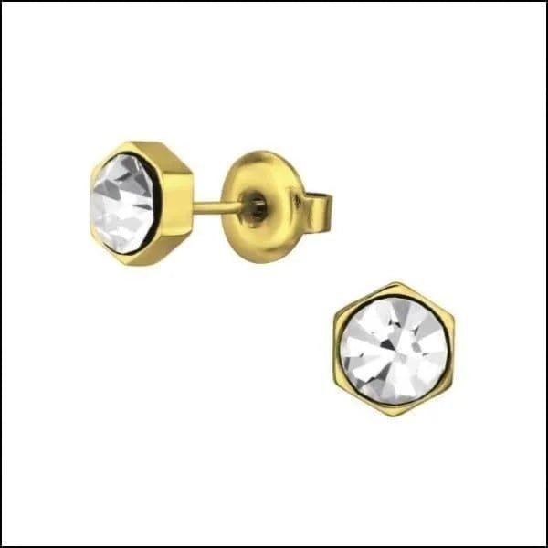 RVS Zeshoek Oorbellen met Kristal 3-6mm - Geometrische Studs - Goudkleur / 6mm / Transparant -