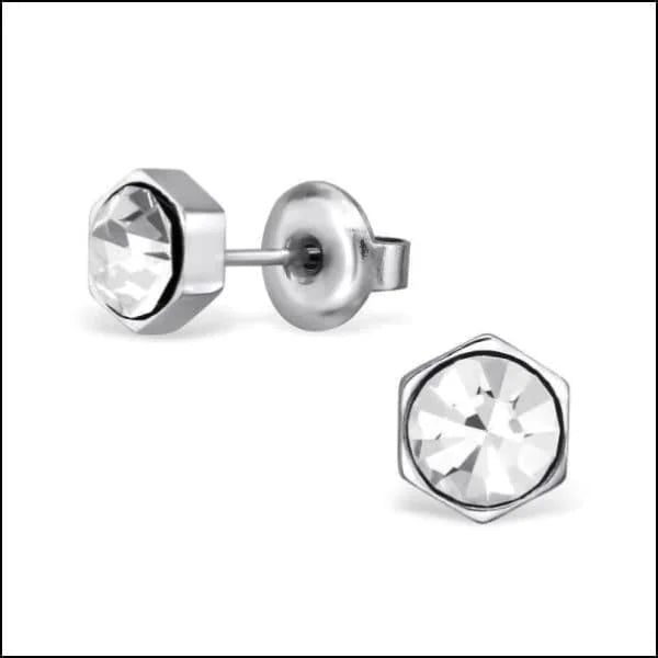 RVS Zeshoek Oorbellen met Kristal 3-6mm - Geometrische Studs - Zilverkleur / 6mm / Transparant -