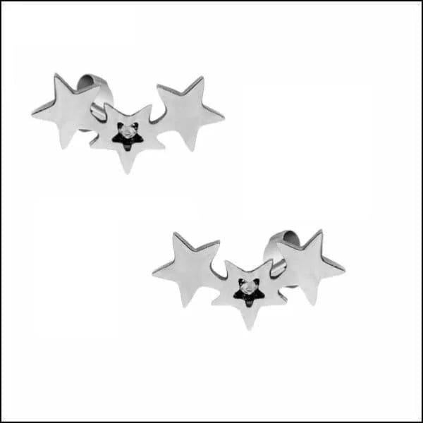 Stalen Sterren Oorbellen - Goud- of Zilverkleur - 3 sterren-Zilverkleurig-4x9mm -