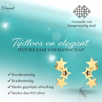 Stalen Sterren Oorbellen - Goud- of Zilverkleur - 3 sterren-Zilverkleurig-4x9mm -