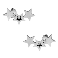Stalen Sterren Oorbellen - Goud- of Zilverkleur - 3 sterren-Zilverkleurig-4x9mm -