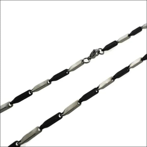 Zwart-Zilver Stalen Schakelketting 60cm &acirc;&euro;&ldquo; Stoere Herenketting RVS - Unisex