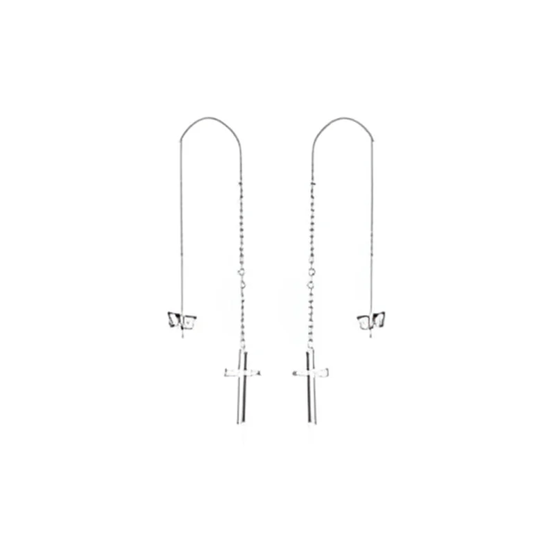 RVS Doortrek Oorbellen met Kettinkje Diverse Kleuren - Trendy Hangers - Zilverkleurig -