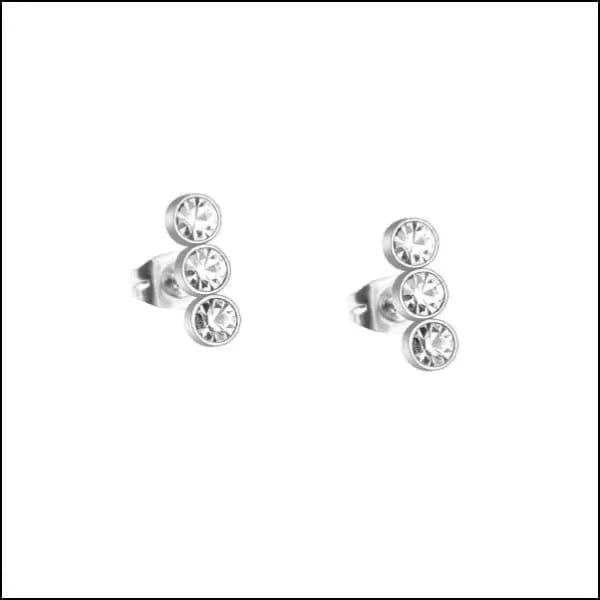 Stalen Oorbellen Bar - Zirkonia Oorbellen - Zilverkleur-16x4mm -
