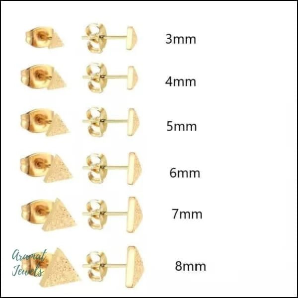 RVS Driehoek Oorbellen Diverse Kleuren 8-12mm - Geometrische Studs - Goudkleurig Sandblasted / 5mm -