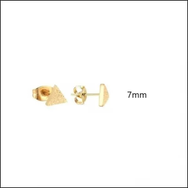 RVS Driehoek Oorbellen Diverse Kleuren 8-12mm - Geometrische Studs - Goudkleurig Sandblasted / 7mm -