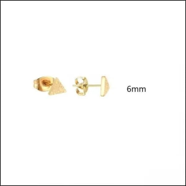 RVS Driehoek Oorbellen Diverse Kleuren 8-12mm - Geometrische Studs - Goudkleurig Sandblasted / 6mm -