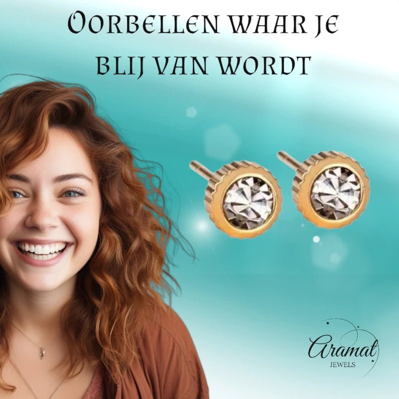 RVS oorbellen met kristal steentje 6mm -