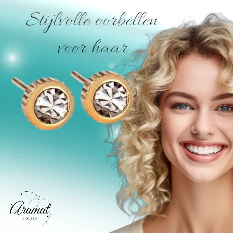 RVS oorbellen met kristal steentje 6mm -