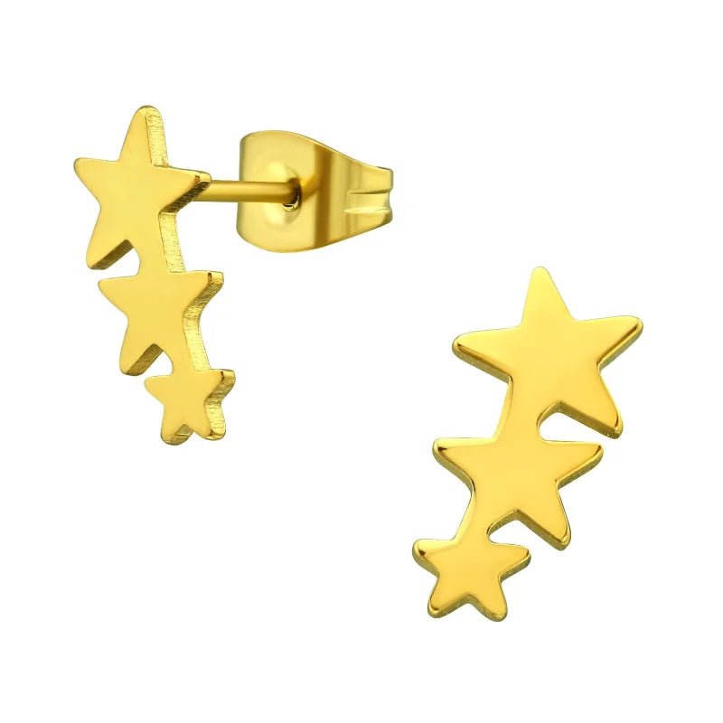 RVS Sterren Oorbellen Diverse Kleuren 6-10mm - Ster Studs Collectie - 3 sterren-7x13mm -