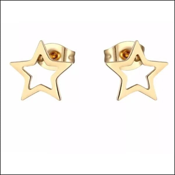 RVS Sterren Oorbellen Diverse Kleuren 6-10mm - Ster Studs Collectie - Goudkleur/open sterren-10mm -