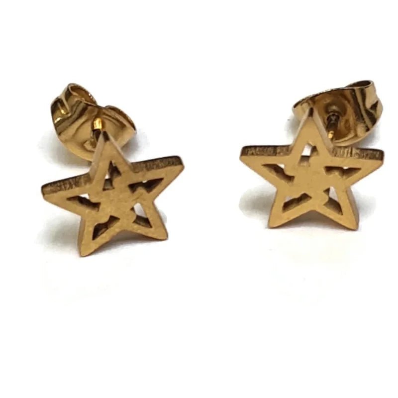 RVS Sterren Oorbellen Diverse Kleuren 6-10mm - Ster Studs Collectie - Goudkleur/open ster-10mm -