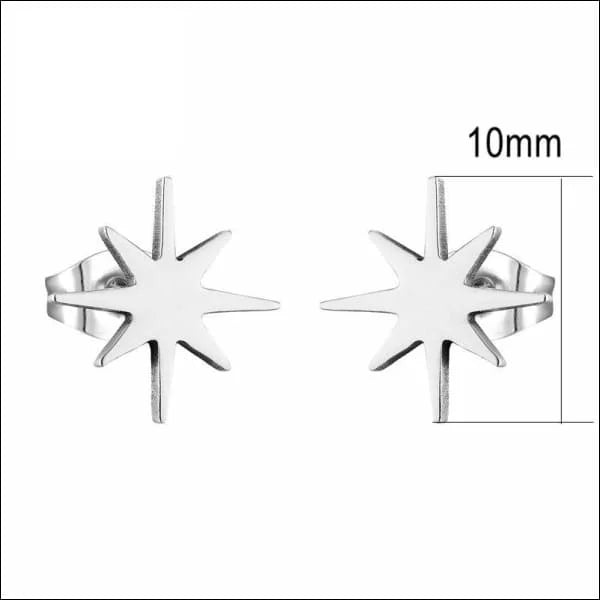 RVS Sterren Oorbellen Diverse Kleuren 6-10mm - Ster Studs Collectie - Zilverkleurig/Noorderster-10mm