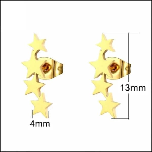 RVS Sterren Oorbellen Diverse Kleuren 6-10mm - Ster Studs Collectie - 4-sterretjes-goudkleur-13x4mm 