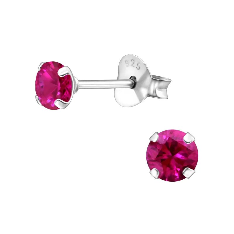 Prachtige Zilveren Zirkonia Oorbellen rond - 3mm / Robijn Rood -