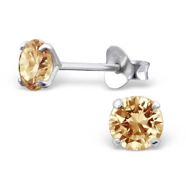 Prachtige Zilveren Zirkonia Oorbellen rond - 5mm / Champagne -