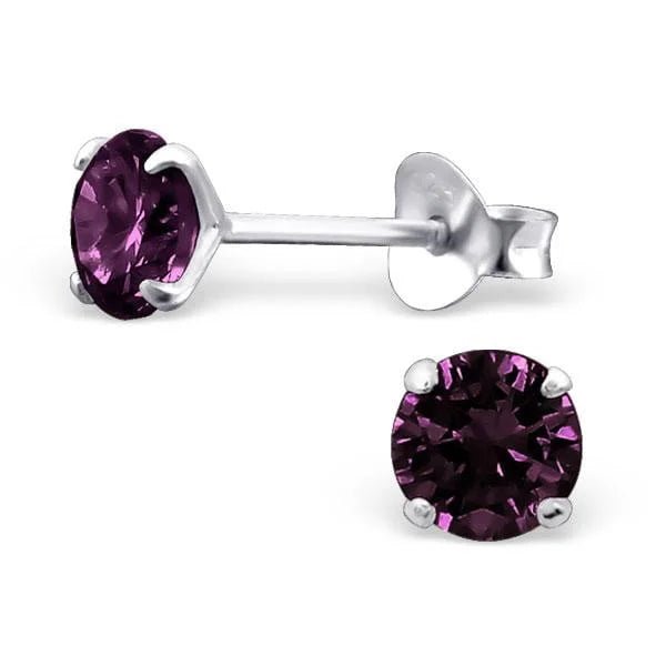 Prachtige Zilveren Zirkonia Oorbellen rond - 5mm / Purple -