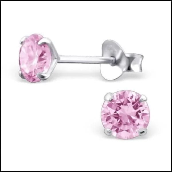 Prachtige Zilveren Zirkonia Oorbellen rond - 5mm / Roze -