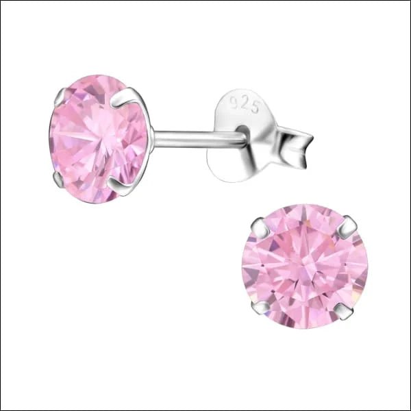 Prachtige Zilveren Zirkonia Oorbellen rond - 6mm / Roze -