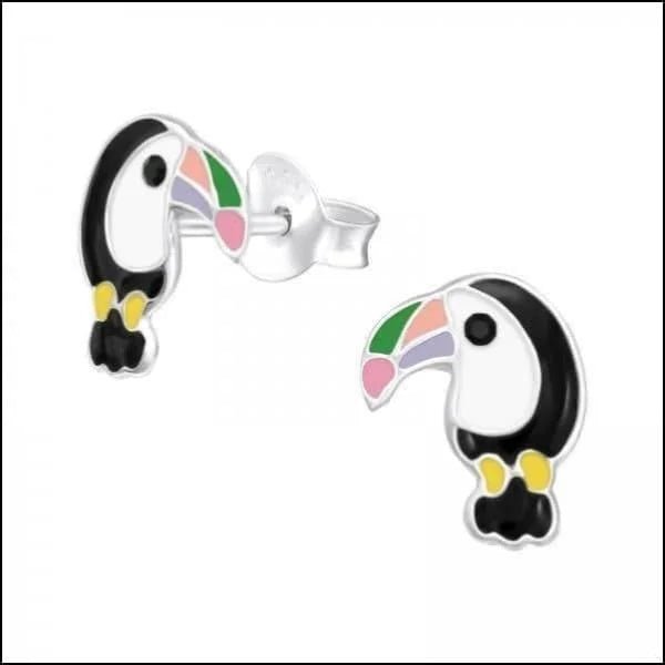 Zilveren Vogel Oorbellen emaille - Toekan-9x8mm -