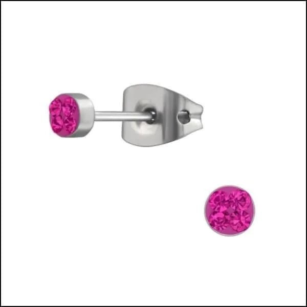 Titanium Oorbellen met Kristallen 3-8mm - Nikkelvrij Hypoallergeen - 5mm / Donker Roze -