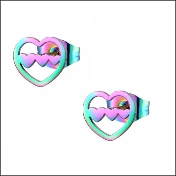 RVS Oorstekers met 3 Hartjes Zilverkleur - Romantische Studs - Multikleurig-9mm -