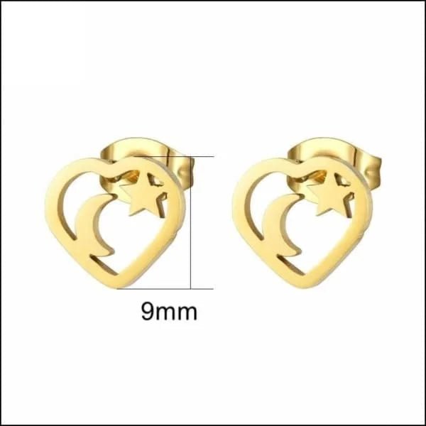 RVS Oorbellen Maan en Ster 10mm - Celestial Oorstekers - Hart met ster en maan-9mm -