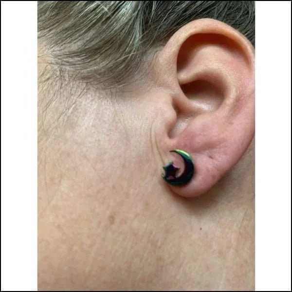 RVS Oorbellen Maan en Ster 10mm - Celestial Oorstekers - Hart met ster en maan-9mm -