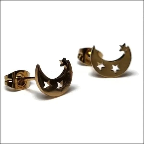 RVS Oorbellen Maan en Ster 10mm - Celestial Oorstekers - Zilverkleur - 10x8mm -