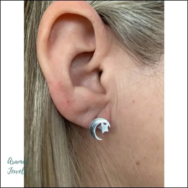 RVS Oorbellen Maan en Ster 10mm - Celestial Oorstekers - Goud kleur - 10x8mm -
