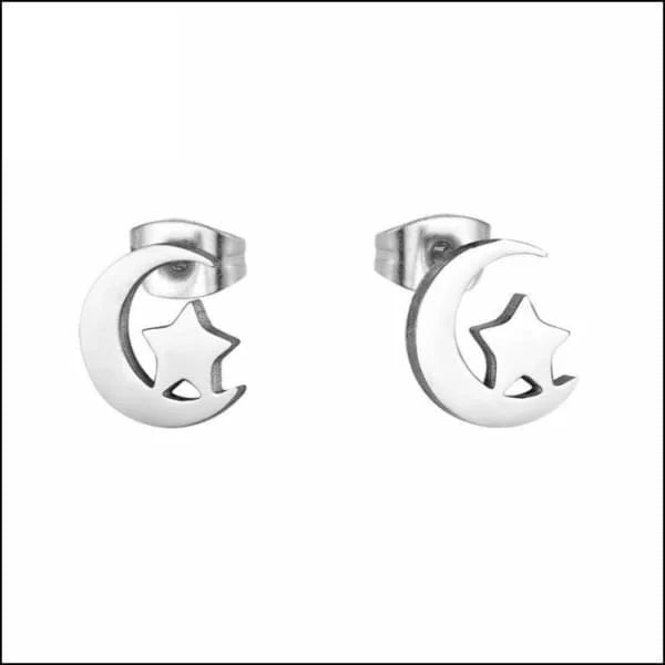 RVS Oorbellen Maan en Ster 10mm - Celestial Oorstekers - Zwart - 10x8mm -