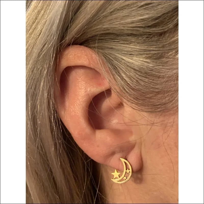 RVS Oorbellen Maan en Ster 10mm - Celestial Oorstekers - Zwart - 10x8mm -