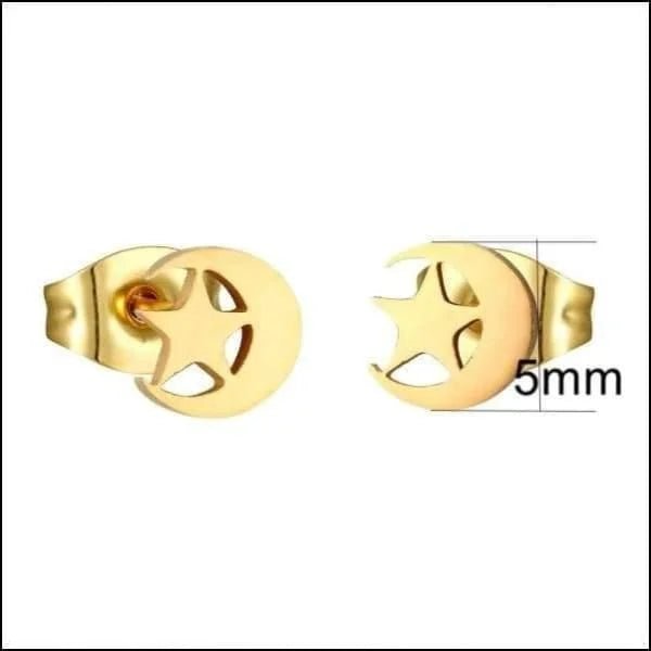 RVS Oorbellen Maan en Ster 10mm - Celestial Oorstekers - Goudkleur-5mm -