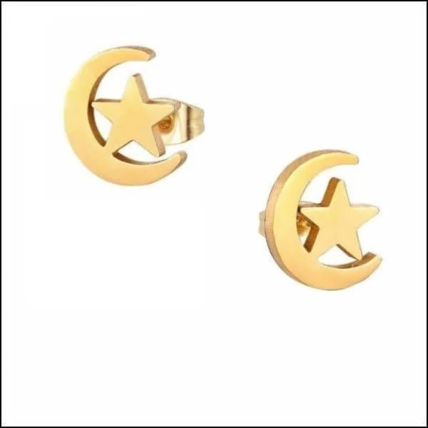 RVS Oorbellen Maan en Ster 10mm - Celestial Oorstekers - Goudkleur-10mm -