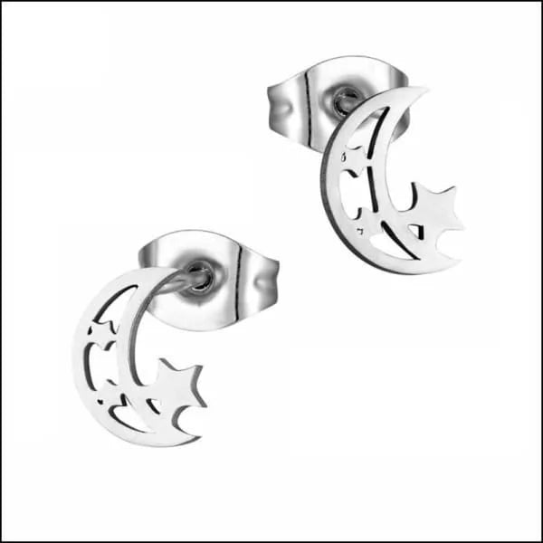 RVS Oorbellen Maan en Ster 10mm - Celestial Oorstekers - Zilverkleur-9mm -
