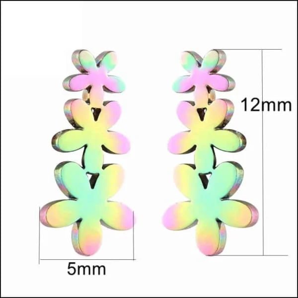 RVS Bloemen Oorbellen Diverse Kleuren - Bloem Oorstekers - Multikleurig-12x4mm -
