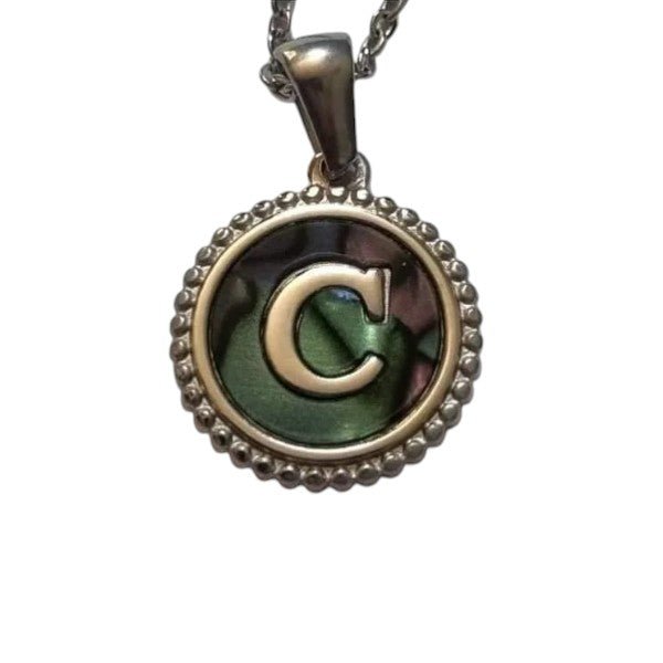 Unieke Stalen Initiaal Ketting met Abalone Schelp - Zilverkleur - 45cm - C - Heren