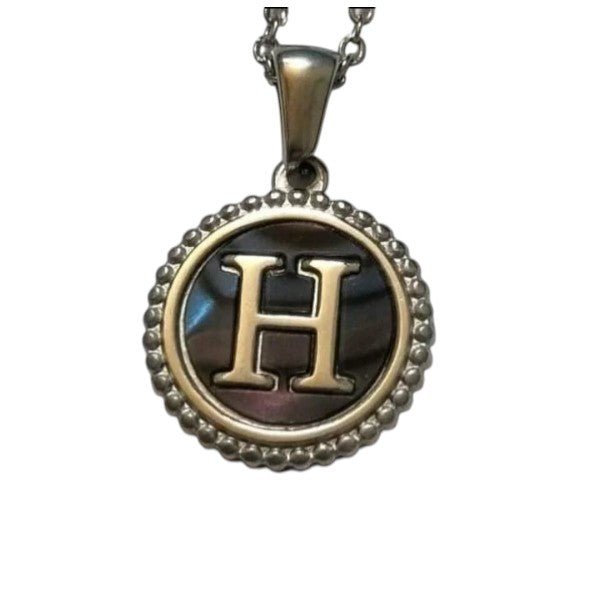 Unieke Stalen Initiaal Ketting met Abalone Schelp - Zilverkleur - 45cm - H - Heren