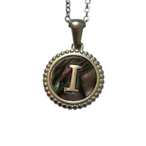 Unieke Stalen Initiaal Ketting met Abalone Schelp - Zilverkleur - 45cm - I - Heren