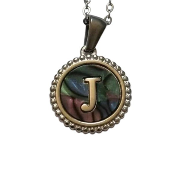 Unieke Stalen Initiaal Ketting met Abalone Schelp - Zilverkleur - 45cm - J - Heren