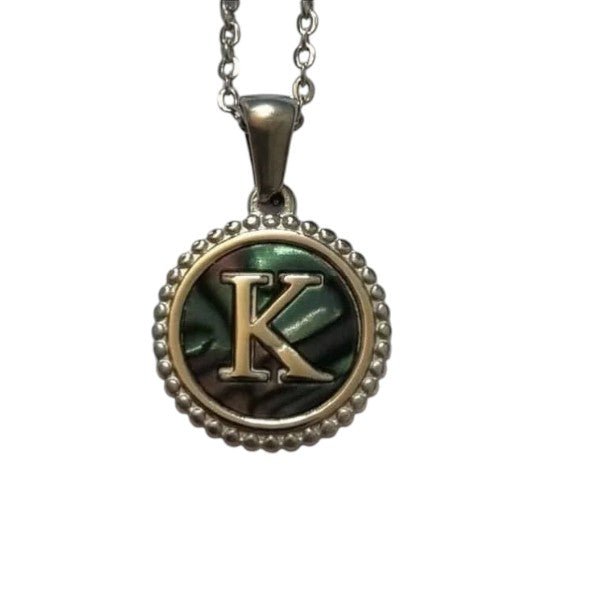 Unieke Stalen Initiaal Ketting met Abalone Schelp - Zilverkleur - 45cm - K - Heren