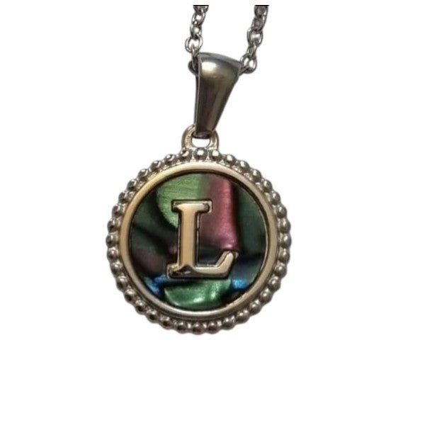 Unieke Stalen Initiaal Ketting met Abalone Schelp - Zilverkleur - 45cm - L - Heren