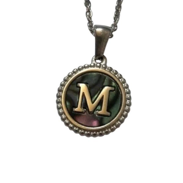 Unieke Stalen Initiaal Ketting met Abalone Schelp - Zilverkleur - 45cm - M - Heren