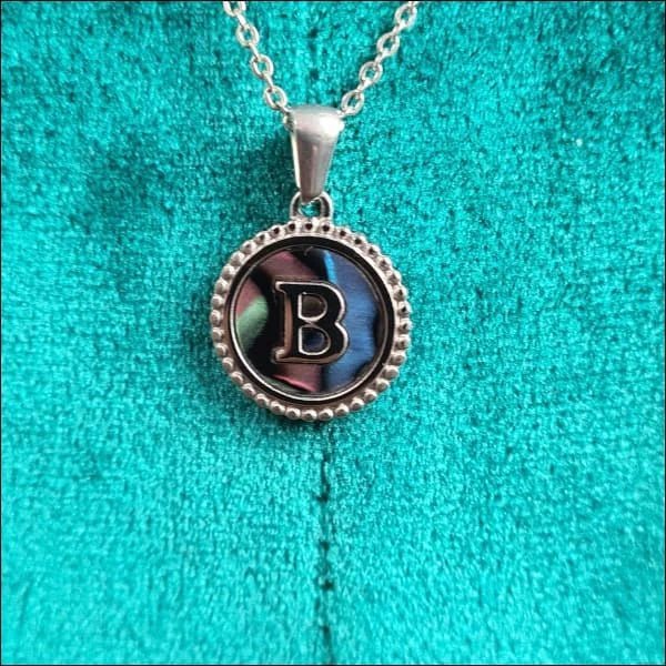 Unieke Stalen Initiaal Ketting met Abalone Schelp - Zilverkleur - 45cm - M - Heren