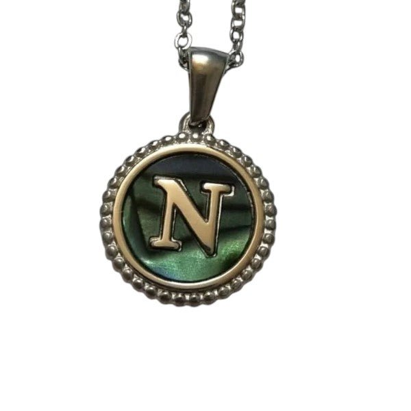 Unieke Stalen Initiaal Ketting met Abalone Schelp - Zilverkleur - 45cm - N - Heren