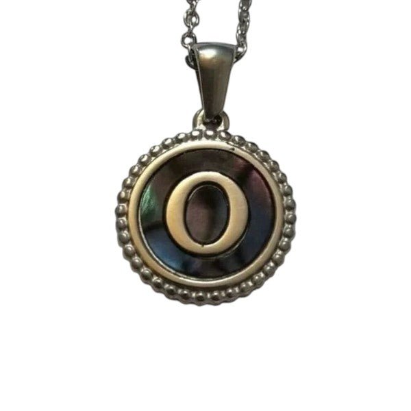 Unieke Stalen Initiaal Ketting met Abalone Schelp - Zilverkleur - 45cm - O - Heren