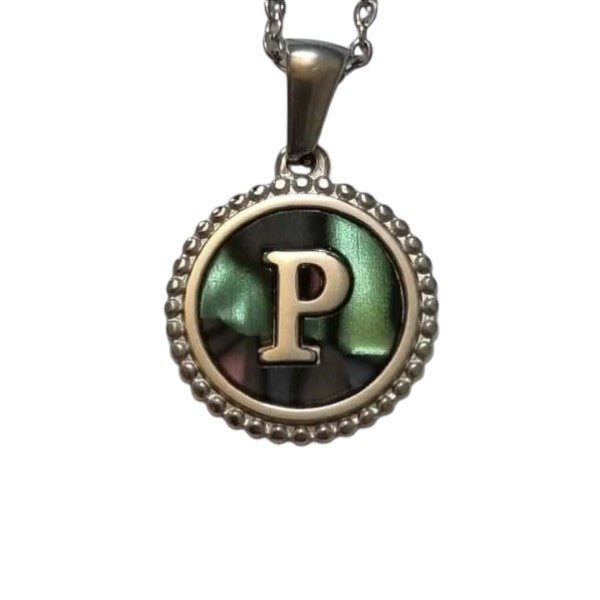 Unieke Stalen Initiaal Ketting met Abalone Schelp - Zilverkleur - 45cm - P - Heren