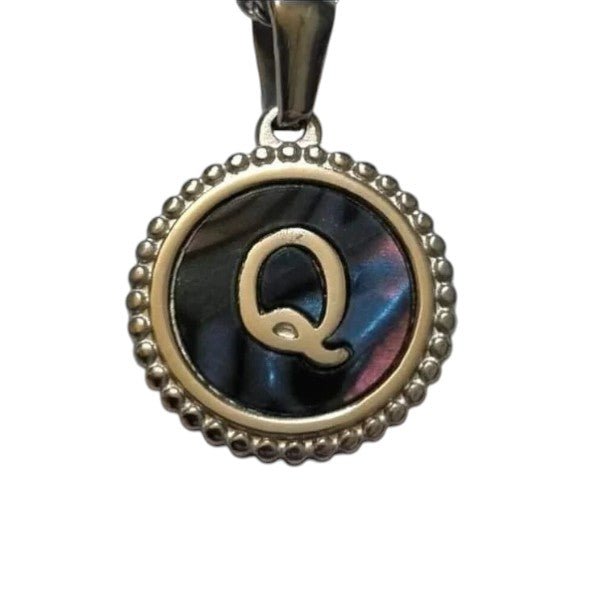 Unieke Stalen Initiaal Ketting met Abalone Schelp - Zilverkleur - 45cm - Q - Heren
