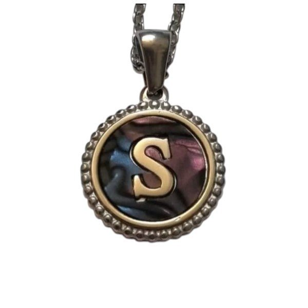 Unieke Stalen Initiaal Ketting met Abalone Schelp - Zilverkleur - 45cm - S - Heren